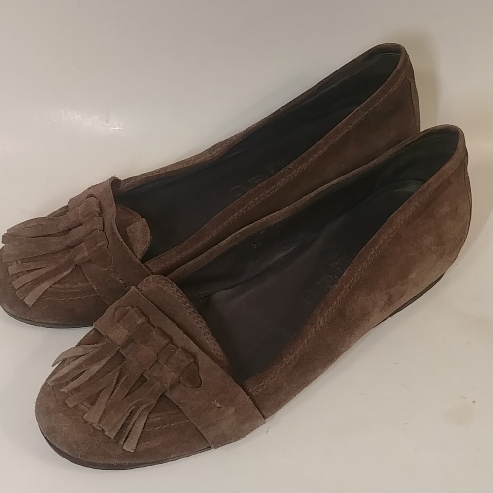 Paco Herrero Gray Suede Fringed Loafer Flat Shoes
